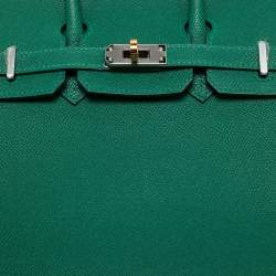Pre Owned Hermes Vert Moyen Epsom Leather Electrum Finish Birkin Sellier 25 Bag