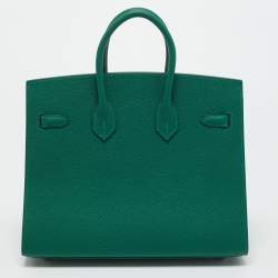 Pre Owned Hermes Vert Moyen Epsom Leather Electrum Finish Birkin Sellier 25 Bag