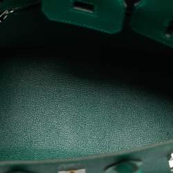 Pre Owned Hermes Vert Moyen Epsom Leather Electrum Finish Birkin Sellier 25 Bag