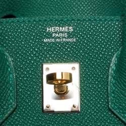Pre Owned Hermes Vert Moyen Epsom Leather Electrum Finish Birkin Sellier 25 Bag