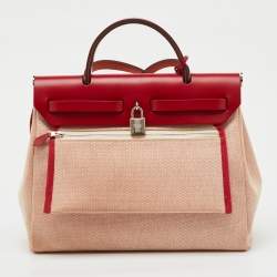 Pre Owned Hermès Rouge Piment Toile H and Vache Hunter Pegase Pop Herbag Zip 31 Bag