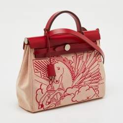 Pre Owned Hermès Rouge Piment Toile H and Vache Hunter Pegase Pop Herbag Zip 31 Bag