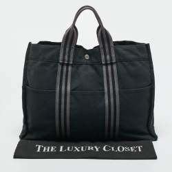 Pre Owned Hermes Black Canvas Herline MM Tote 