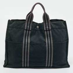 Pre Owned Hermes Black Canvas Herline MM Tote 