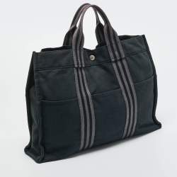 Pre Owned Hermes Black Canvas Herline MM Tote 