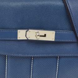 Pre Owned Hermes Bleu Saphir Swift Leather Palladium Finish Berline 28 Bag