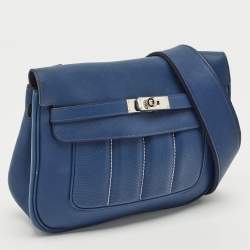 Pre Owned Hermes Bleu Saphir Swift Leather Palladium Finish Berline 28 Bag