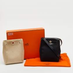 Pre Owned Hermes Black/Beige Toile and Vache Hunter Leather 2-in-1 Herbag TPM Bag