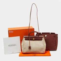 Pre Owned Hermes Rouge H/Natural Toile and Vache Hunter 2in1 Herbag Zip 31 Bag