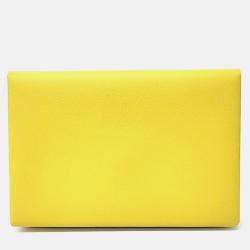 Pre Owned Hermes Yellow Leather Calvi Clutch