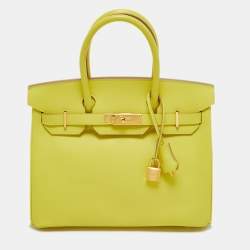 Pre Owned Hermes Lime Epsom Leather Gold Finish Birkin 30 Bag