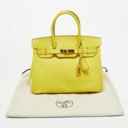 Pre Owned Hermes Lime Epsom Leather Gold Finish Birkin 30 Bag