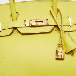 Pre Owned Hermes Lime Epsom Leather Gold Finish Birkin 30 Bag