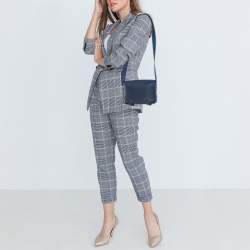 Pre Owned Hermes Bleu Navy Chevre Mysore Leather Palladium Finish Geta Bag