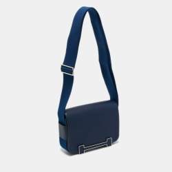 Pre Owned Hermes Bleu Navy Chevre Mysore Leather Palladium Finish Geta Bag