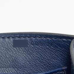 Pre Owned Hermes Bleu Navy Chevre Mysore Leather Palladium Finish Geta Bag