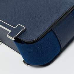 Pre Owned Hermes Bleu Navy Chevre Mysore Leather Palladium Finish Geta Bag