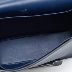 Pre Owned Hermes Bleu Navy Chevre Mysore Leather Palladium Finish Geta Bag