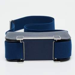 Pre Owned Hermes Bleu Navy Chevre Mysore Leather Palladium Finish Geta Bag