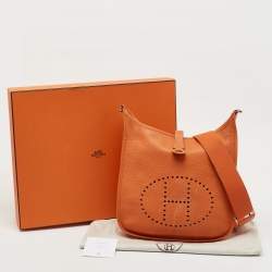 Pre Owned Hermes Potiron Taurillon Clemence Leather Evelyne III GM Bag