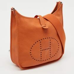 Pre Owned Hermes Potiron Taurillon Clemence Leather Evelyne III GM Bag