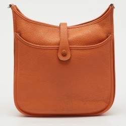 Pre Owned Hermes Potiron Taurillon Clemence Leather Evelyne III GM Bag