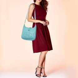Pre Owned Hermès Bleu Atoll Taurillon Clemence Leather Evelyne III PM Bag