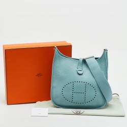 Pre Owned Hermès Bleu Atoll Taurillon Clemence Leather Evelyne III PM Bag