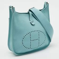 Pre Owned Hermès Bleu Atoll Taurillon Clemence Leather Evelyne III PM Bag