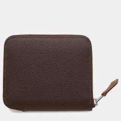 Pre Owned Hermes Azap Compact Silk In Moka Evercolor Wallet