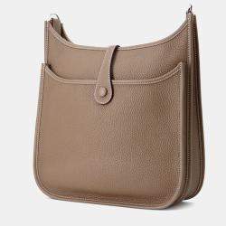 Pre Owned Hermes Evelyne III PM 29 Etoupe Taurillon Clemence Leather Shoulder Bag