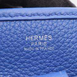 Pre Owned Hermes Evelyne Troyes Blue Royale Clemence Leather Shoulder Bag PM