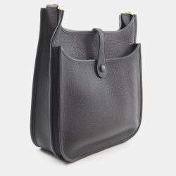 Pre Owned Hermes Evelyne 3 Troyes Black Clemence Leather Shoulder Bag PM