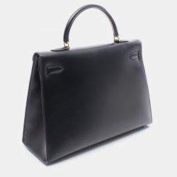 مملوكة مسبقًا Hermes Kelly 35 Black Box Calf Leather Handbag