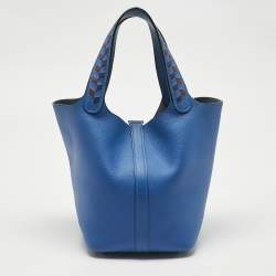 Pre Owned Hermes Bleu Zellige/Bleu Encre/Rouge Epsom Leather Picotin Lock Tressage 18 Bag