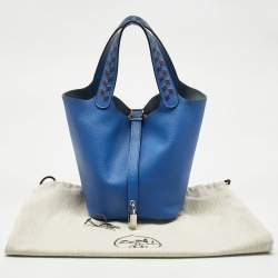 Pre Owned Hermes Bleu Zellige/Bleu Encre/Rouge Epsom Leather Picotin Lock Tressage 18 Bag