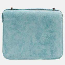 Pre Owned Hermes Doblis Constance 18 Bleu Atoll Suede Shoulder Bag PHW