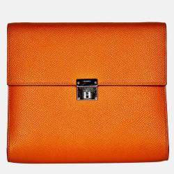 Pre Owned Hermes Portefeuille-Sac Clic 16 Orange Epsom Leather Handbag PHW