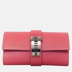 Pre Owned Hermes Medor 23 Tadelakt Leather Clutch Bag