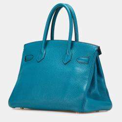 Pre Owned Hermes Birkin 30 Blue Clemence Leather Shoulder Bag