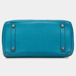 Pre Owned Hermes Birkin 30 Blue Clemence Leather Shoulder Bag