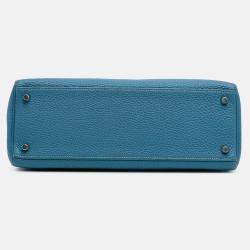 Pre Owned Hermes 32 Kelly II Blue Togo Leather Shoulder Bag