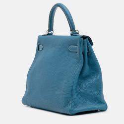 Pre Owned Hermes 32 Kelly II Blue Togo Leather Shoulder Bag