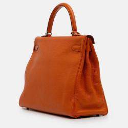 Pre Owned Hermes 35 Kelly II Orange Togo Leather Shoulder Bag