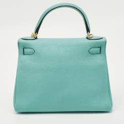 Pre Owned Hermes Bleu Atoll Togo Leather Gold Finish Kelly Retourne 28 Bag