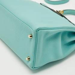 Pre Owned Hermes Bleu Atoll Togo Leather Gold Finish Kelly Retourne 28 Bag