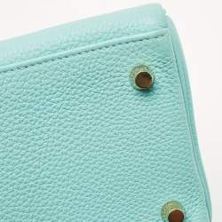 Pre Owned Hermes Bleu Atoll Togo Leather Gold Finish Kelly Retourne 28 Bag