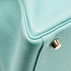 Pre Owned Hermes Bleu Atoll Togo Leather Gold Finish Kelly Retourne 28 Bag