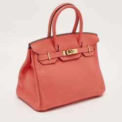 Pre Owned Hermes Rose Jaipur Taurillon Clemence Leather Gold Finish Birkin 30 Bag