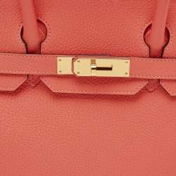 Pre Owned Hermes Rose Jaipur Taurillon Clemence Leather Gold Finish Birkin 30 Bag